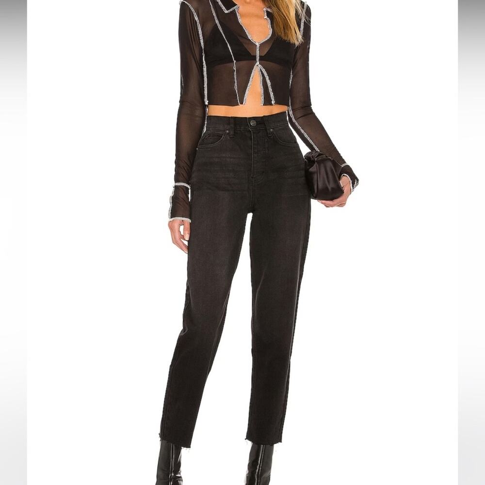 FREE PEOPLE x We The Free Georgine Mom Jean in Obsidian Black Zip Fly Size 29